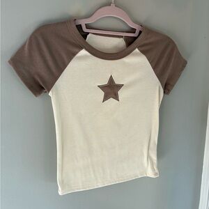 Brown and Cream Star Women's Tee
